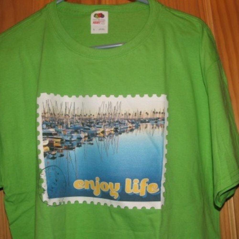 Enjoy Life T Shirt Postage Stamp Sailboats L